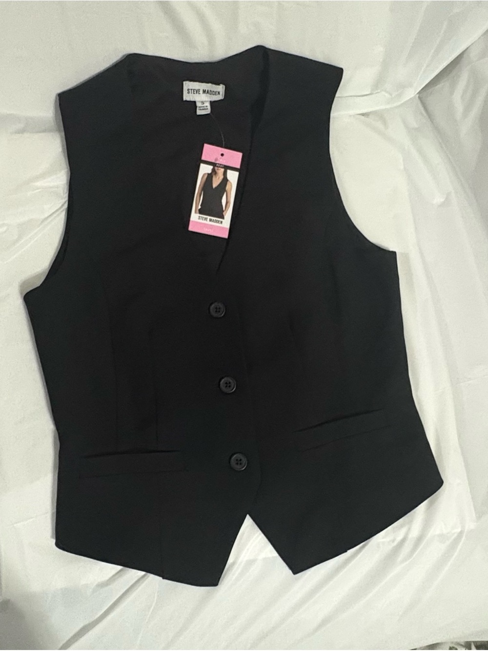 Steve Madden Black V-Neck Button Vest